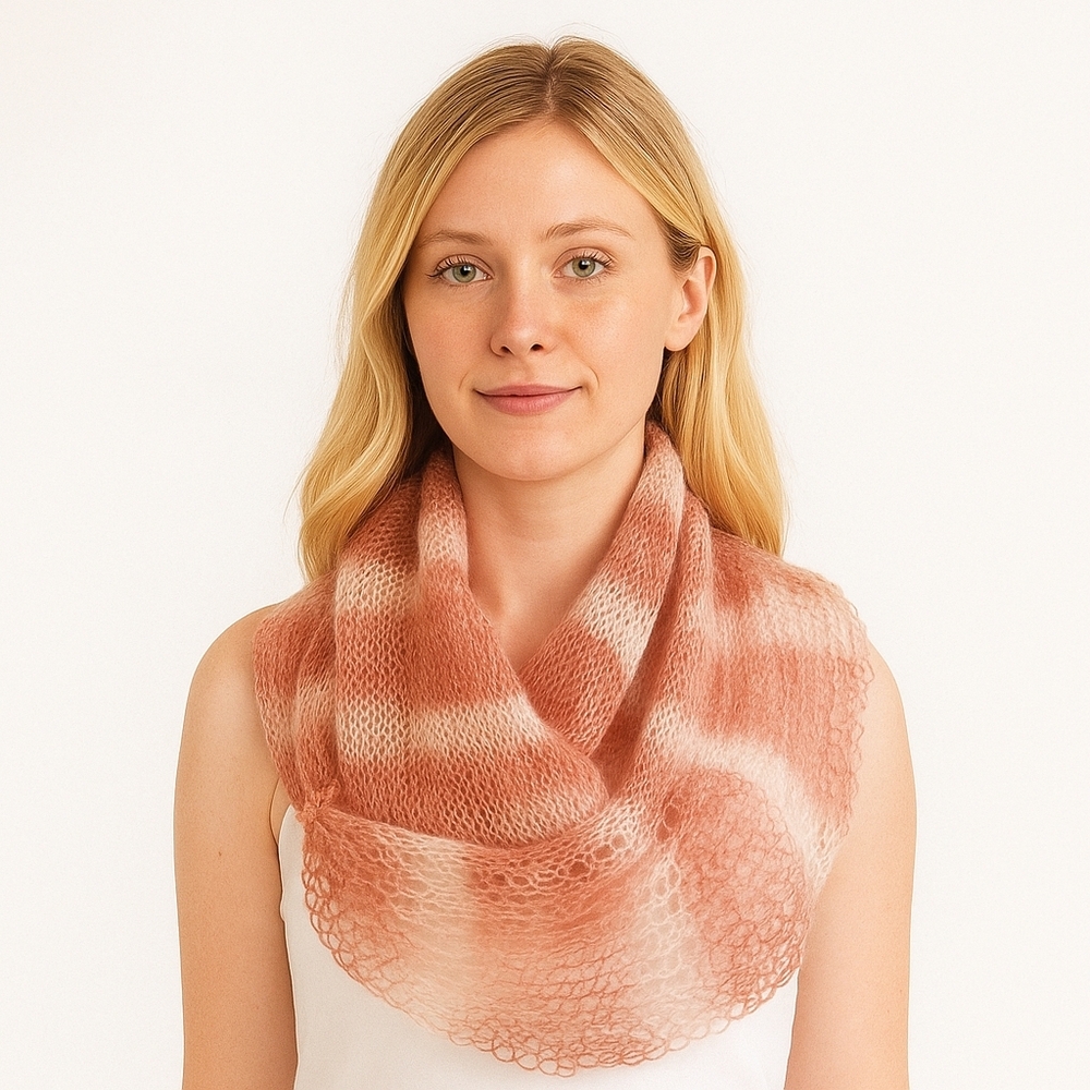 Hand Crafted Crochet Scarf Pink Striped Handmade Unique